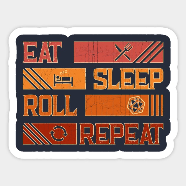 Eat Sleep Roll Repeat d20 Dice RPG Nerdy Roleplaying Game Sticker by KennefRiggles